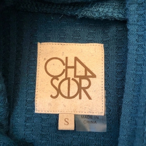 Chaser Waffle Knit Thermal Sweater Hoodie Oversized Slouchy Blue Size Small - Picture 7 of 16